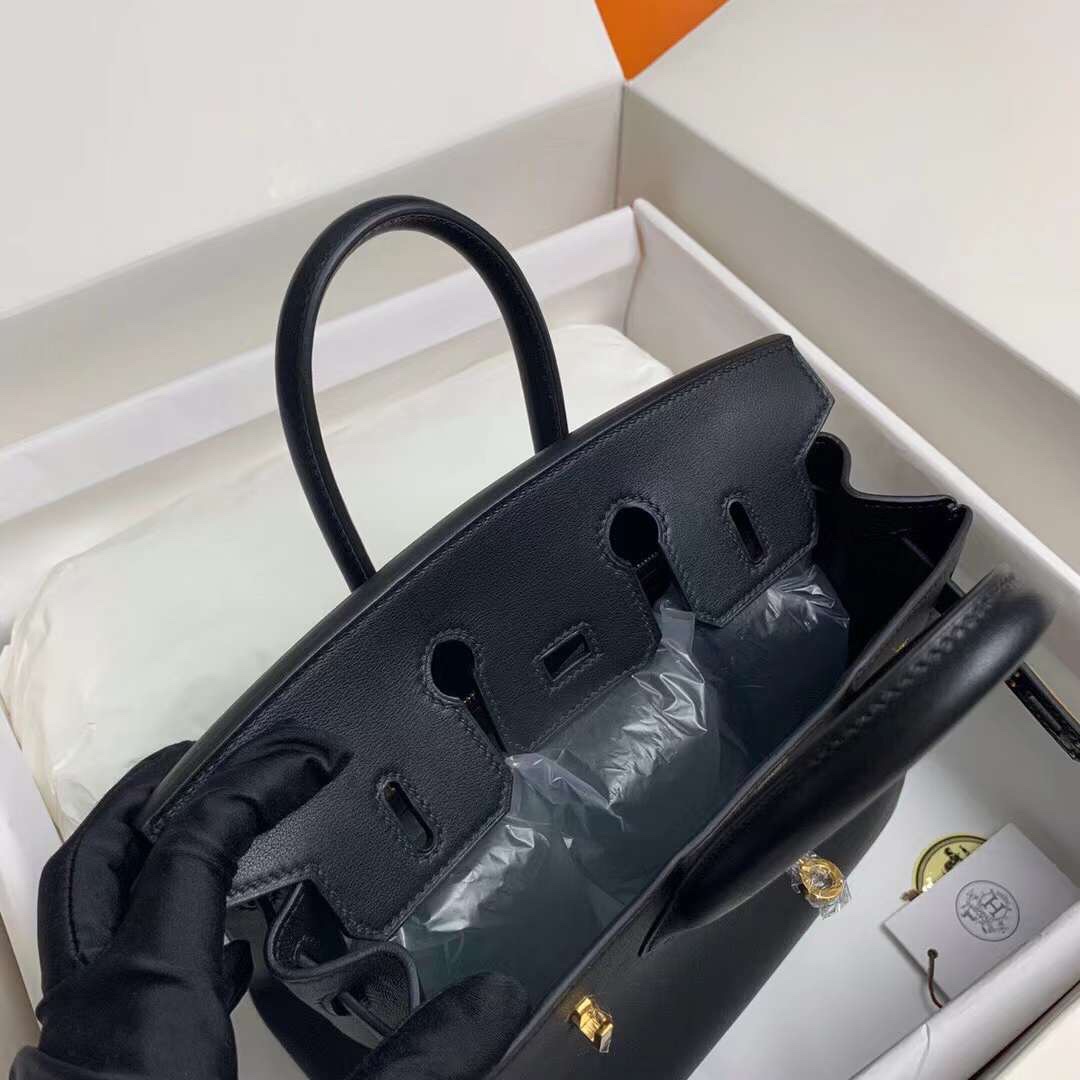 Hermes Birkin 25CM Swift Leather Handbag Black 